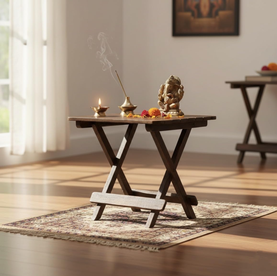 Bros Moon Kraft Wooden Square Folding Stool for Coffee Table and Living Room || Side Table Stool in Living Room || 12 Inches || Brown-image-40