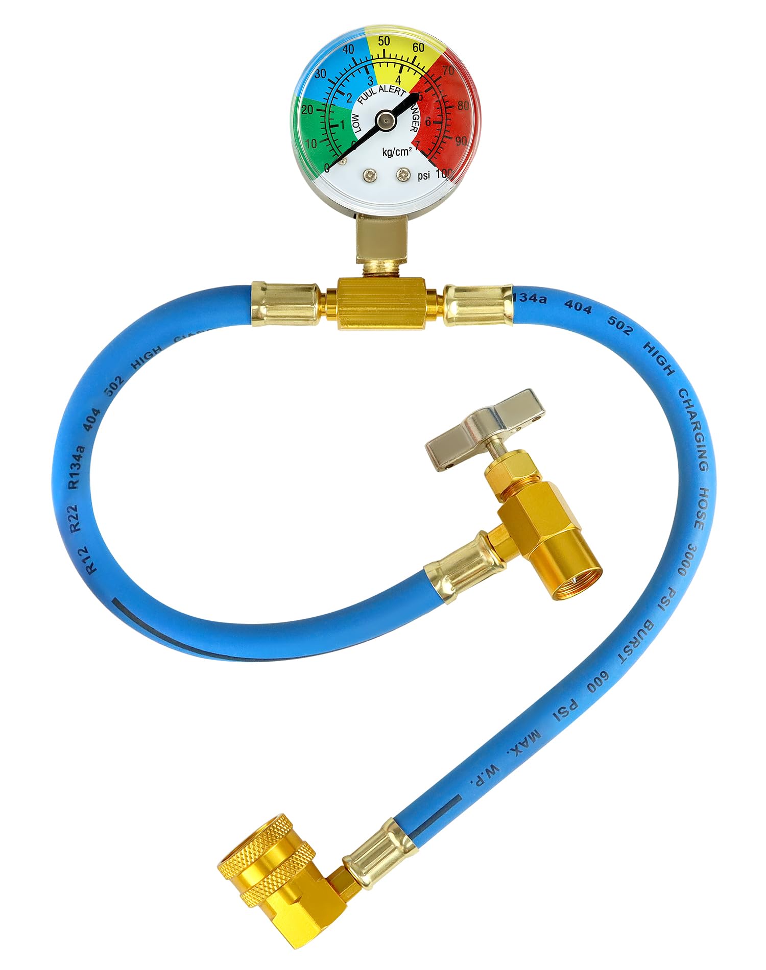 QWORK® R134A wąż do ładowania czynnika chłodniczego, wąż do ładowania czynnika chłodniczego z przyłączem 1/2 i manometrem do systemów chłodniczych w samochodzie