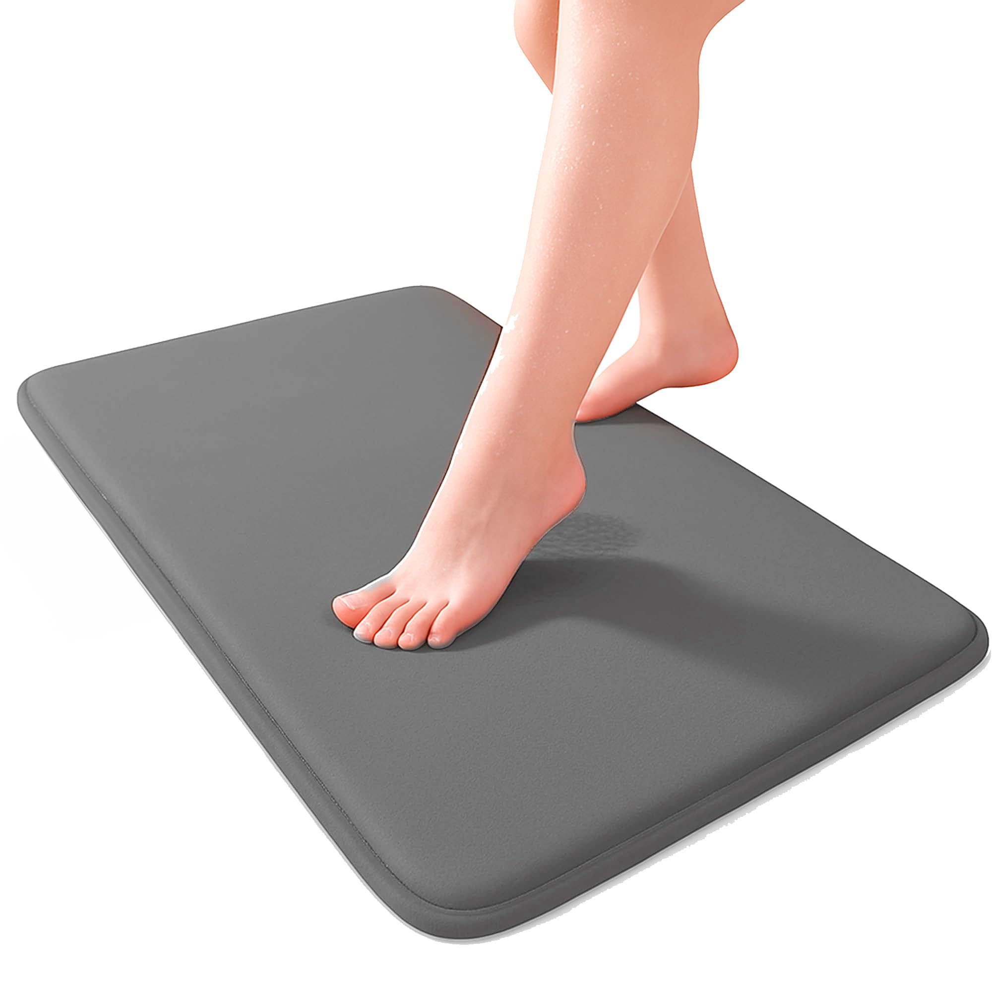 Bluelander Tapete de Baño Antiderrapante Memory Foam, Espuma Viscoelástica Gruesa, Alfombrilla de Baño Antideslizante de Terciopelo, Super Absorbente y Suave para Todo Hogar (Gris Claro, 1 Pieza) - Gris