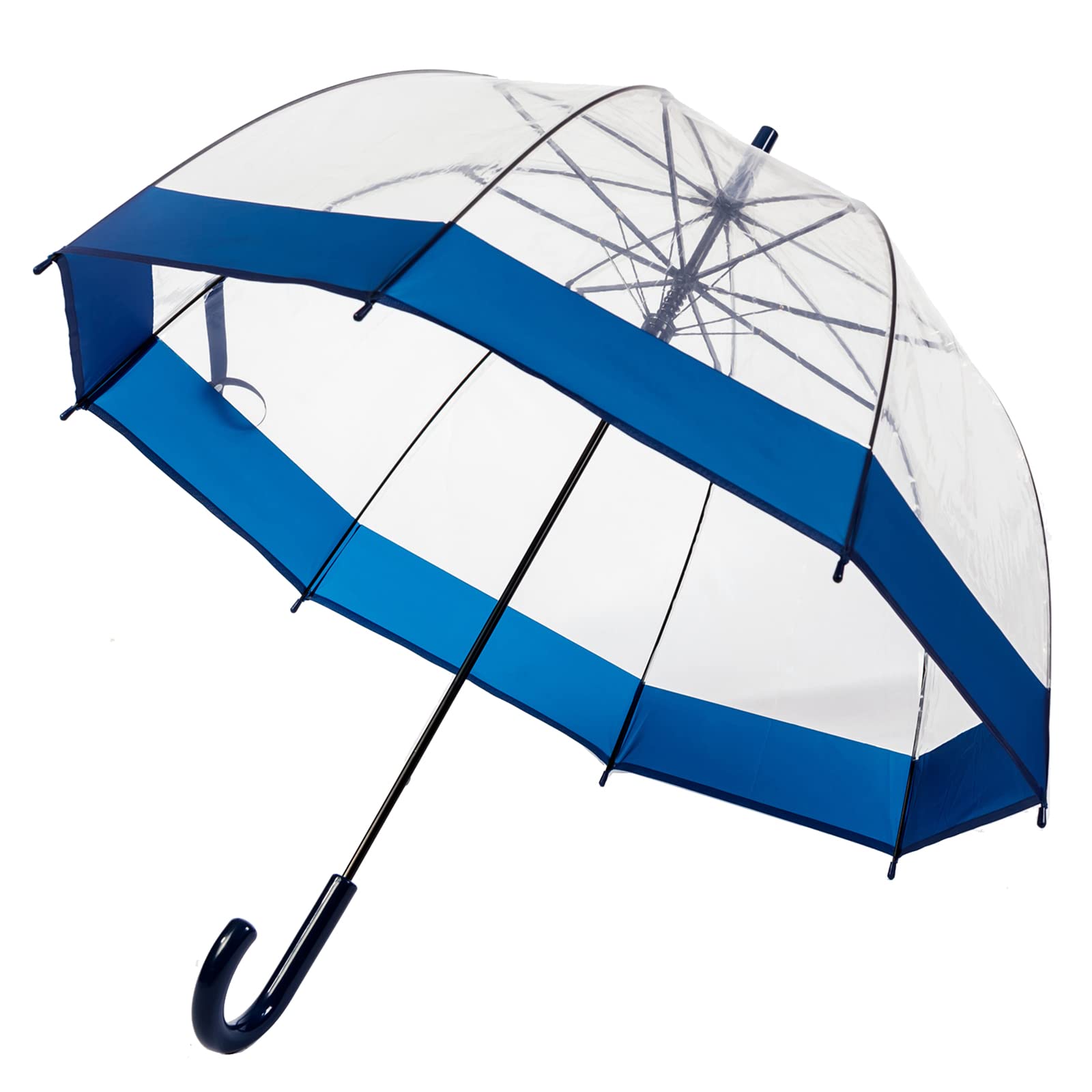 ThreeH Parapluie transparent à bulles avec dôme transparent coupe-vent POE auvent large bordure bleue ouverture automatique parapluie de mariage classique, bleu
