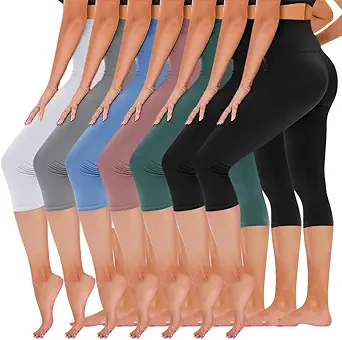 TNNZEET 7 Pack Leggings for Women - High Waisted Yoga Pants with Pockets Black Leggings Women Full Length & Capri