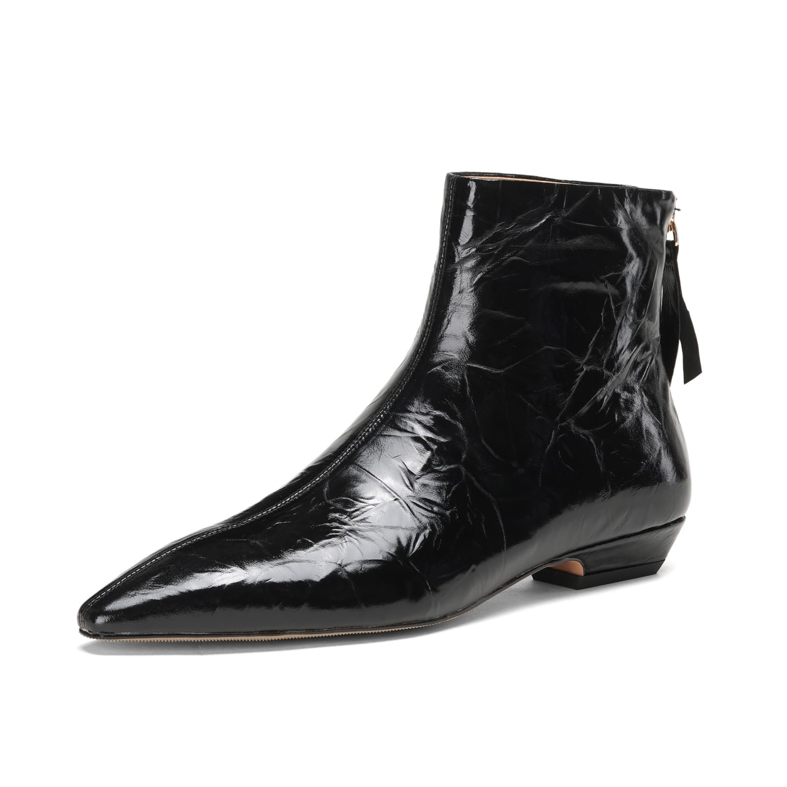TinaCus Genuine Leather Womens Pointed Toe Comfortable Flat Heels Handmade Zip up Ankle Boots