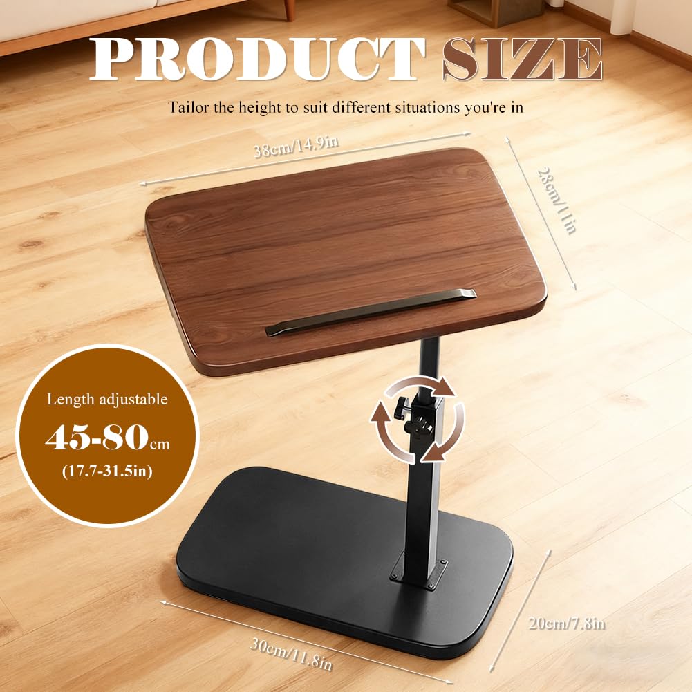 Tavolino girevole a 360°, a forma di C, regolabile in altezza, tavolino da caffè con struttura in metallo, salvaspazio per piccoli spazi, con supporto per smartphone e tablet (marrone noce)