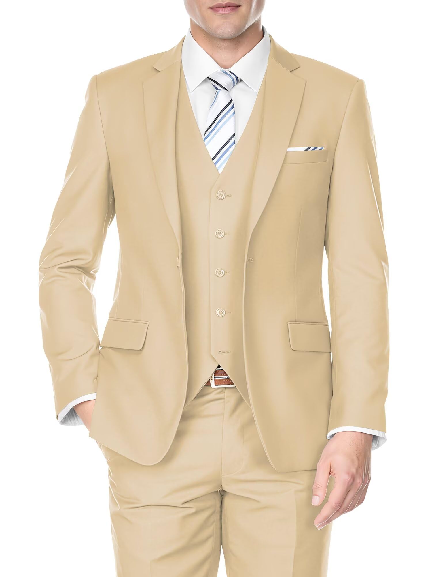 SPTALLFITJSV Men's 3 Piece Suits Slim Fit, Wedding Prom Party Business Suit, One Button Blazer Vest and Pants Tuxedo Set