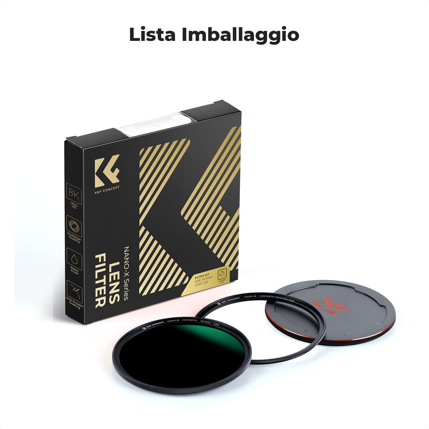 K&F CONCEPT Nano-X Filtro ND1000 (10 stop) per obiettivo da Anelli Adattatori, Tappo Magnetico in Metallo (72mm, magnetica)