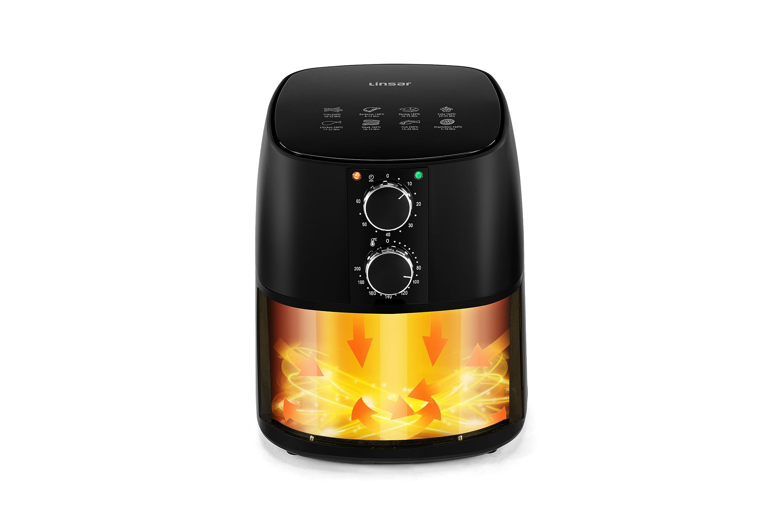 Linsar - Heißluftfritteuse 4L - Airfryer mit Timer und Warmhaltefunktion - Temperatur wählbar - Energiesparender & schneller als Backöfen - 1400 Watt (Schwarz)