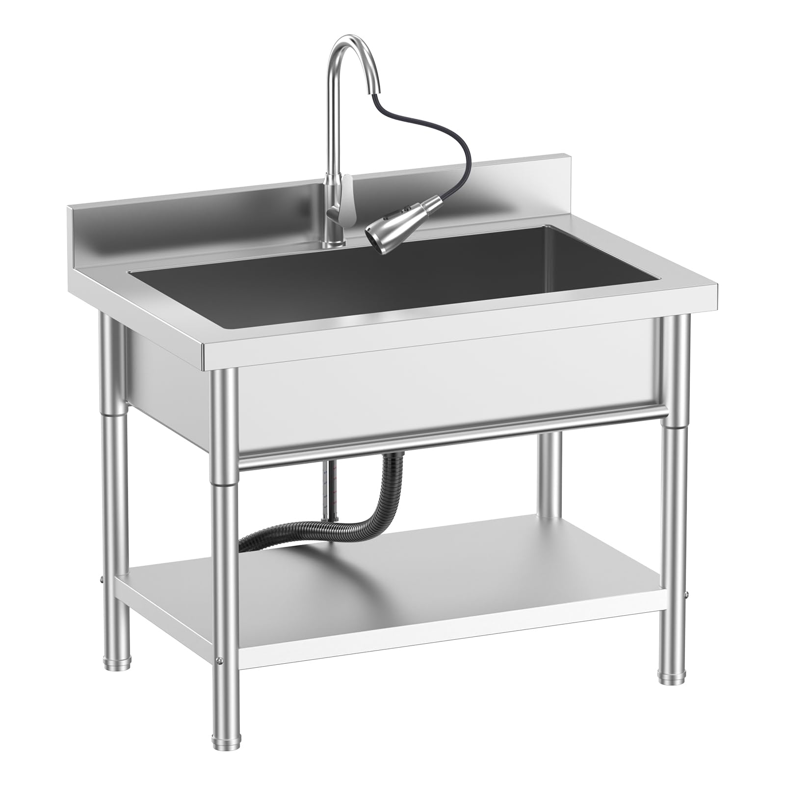 39Inch Stainless Steel Utility Sink Single Bowl Freestanding Laundry Sink with Pull-Out Faucet,for Laundry Room Farmhouse Indoor and Outdoor Sink Pet Cleaning