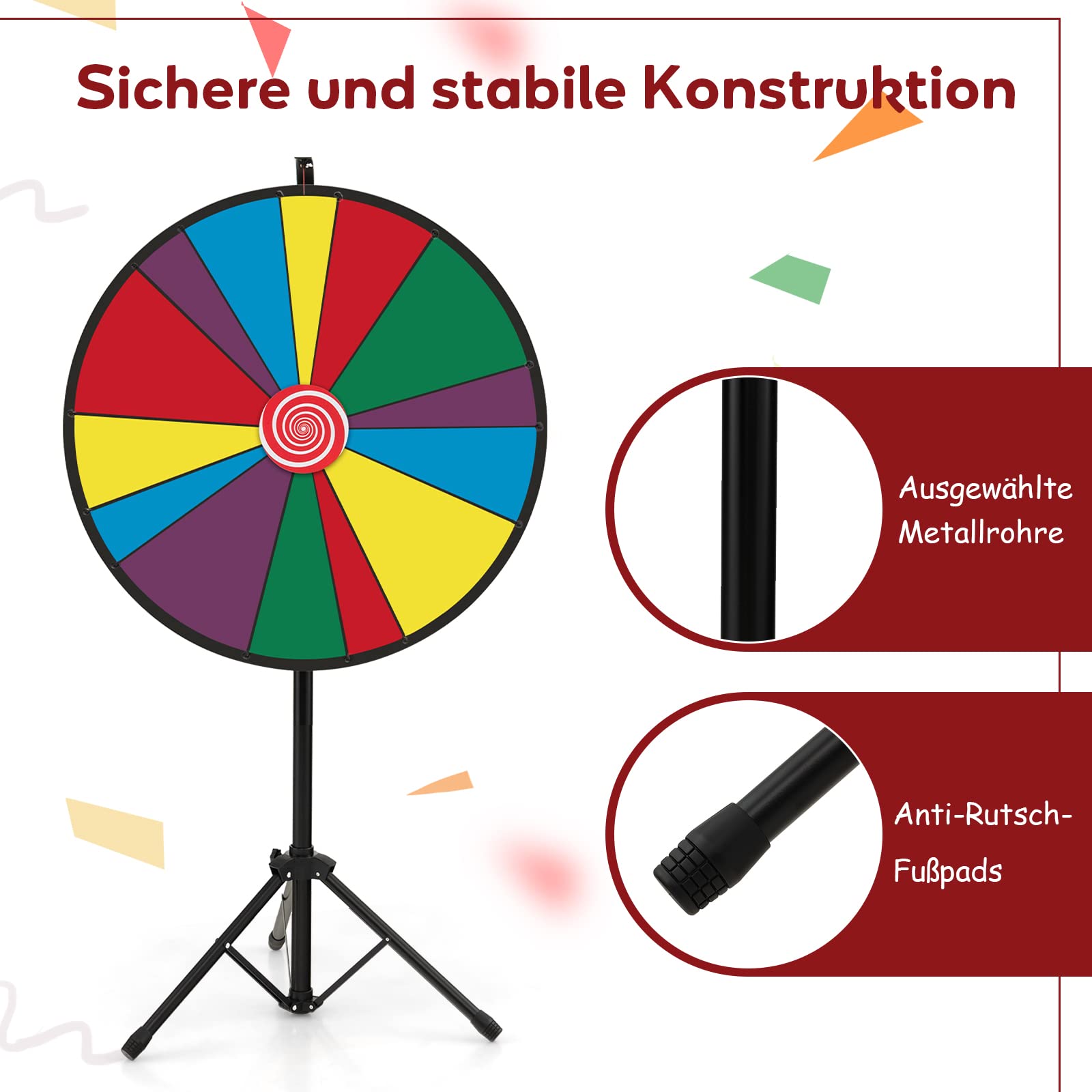 GOPLUS 30 Zoll Glücksrad mit höhenverstellbarem Metallboden, inkl. Radiergummi und Markierstift，Drehrad Preisrad für Lotteriespiele und Partyspiel, für Kinder und Erwachsenen, bunt (30")