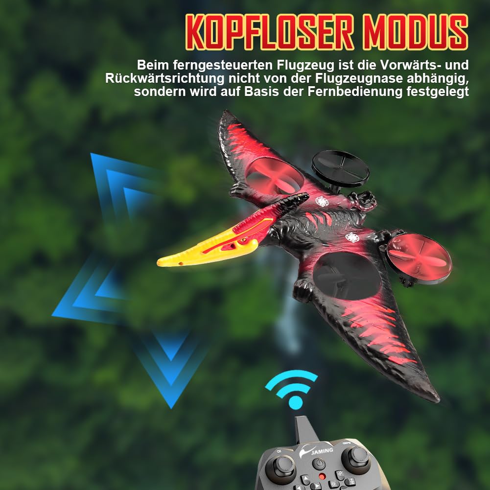 Pterodactyl Drone de juguete de dinosaurio para niños, fácil de volar, dragón, avión teledirigido, juguete volador, regalos de cumpleaños para niños, hobby, avión teledirigido (rojo)