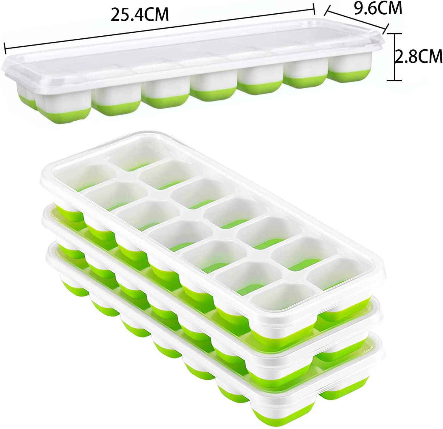 Lot de 3 bacs à glaçons en silicone glacé avec couvercle amovible et cuillère 24