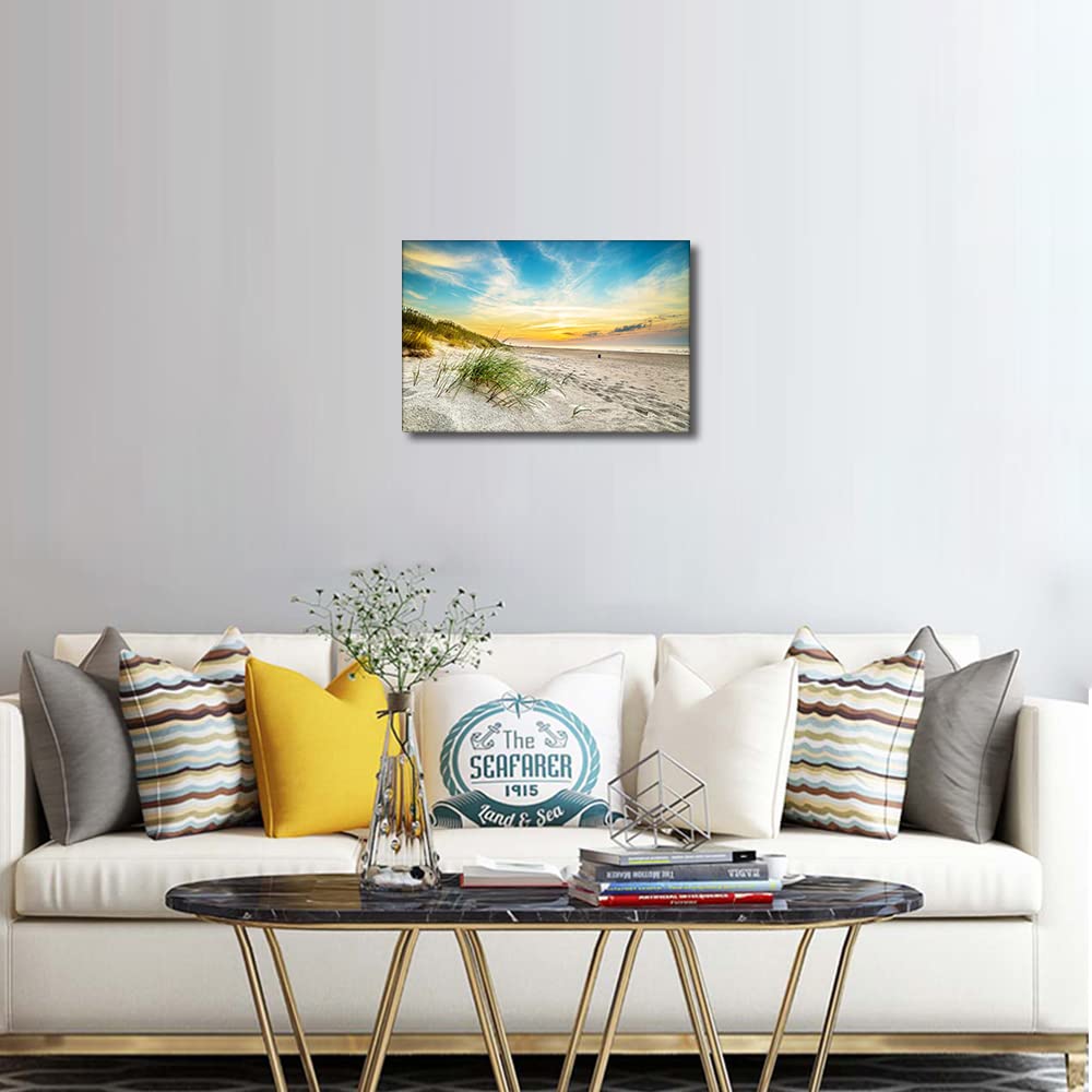 TISHIRON Canvs Wall Art Seaside Sands Grass Beach Sunset Painting Framed Artwork Landscape Canvas Print for Living Room Bedroom Home Decorations Wall Decor 8x12inch - Image 4