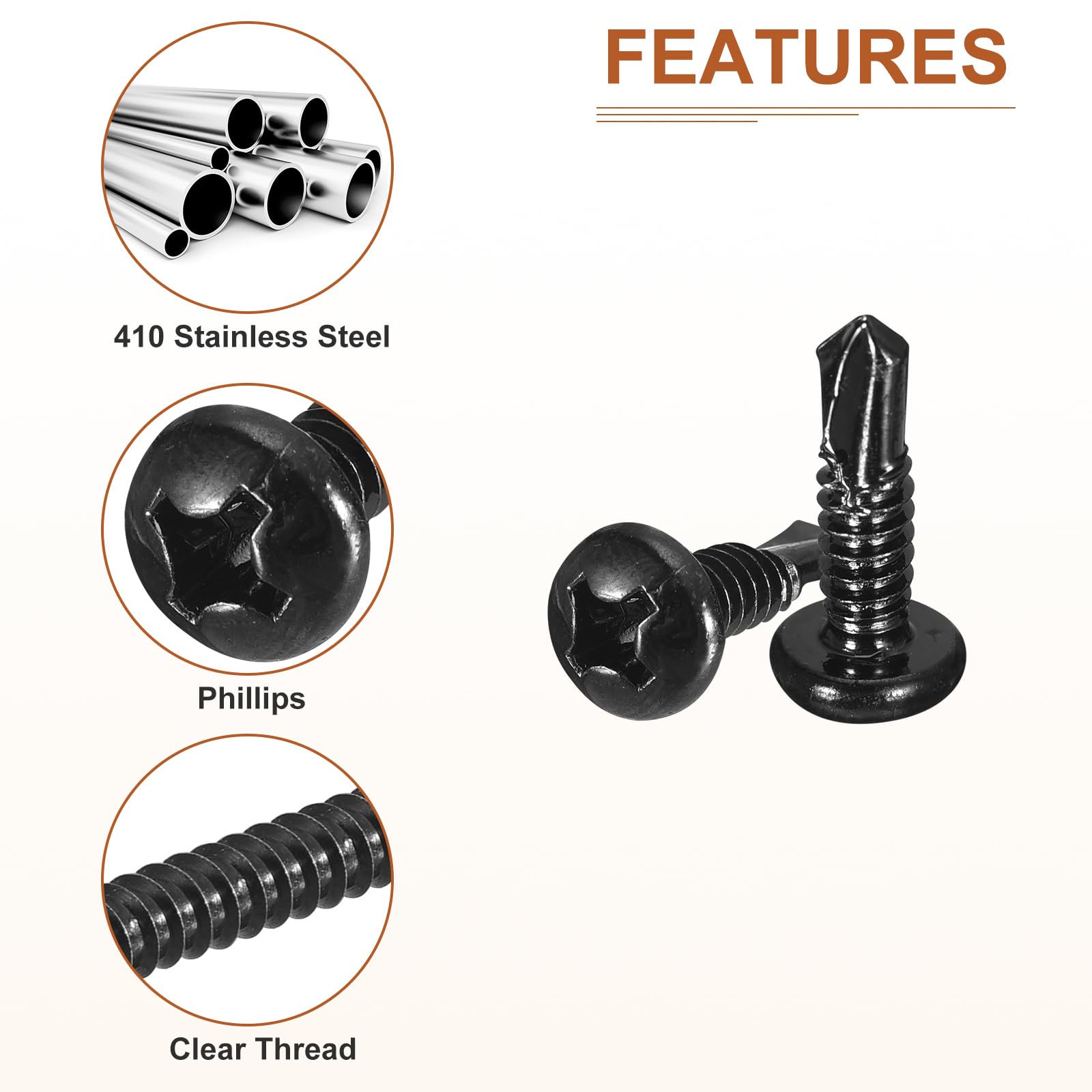 DTGN #12x3/4" Pan Head Self Drilling Screws - 50Pack - Black Oxide 410 Stainless Steel Phillips Drive Self Tapping Sheet Metal Screws - Image 4