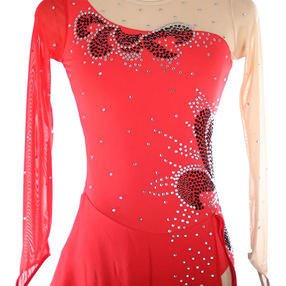 Wygwlg Abito Da Pattinaggio Artistico Sul Ghiaccio Per Ragazze, Cinturini Girocollo Maniche Lunghe Abbigliamento Da Ballo Da Competizione Gonna Da Pattinaggio Sul Ghiaccio Costume Da Ginnastica