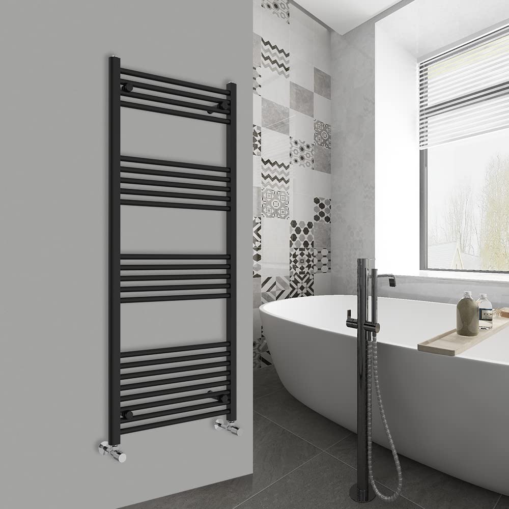 Warmehaus Straight Bathroom Heated Towel Rail Ladder Radiator Black 1400x600mm