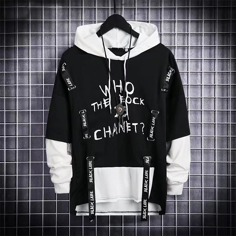 Xingfenly Spring Men' Sweatshirt Casual Black Gothic Darkwear Hoodies Tops Techwear Hip Hop Patchwork Streetwear Men2