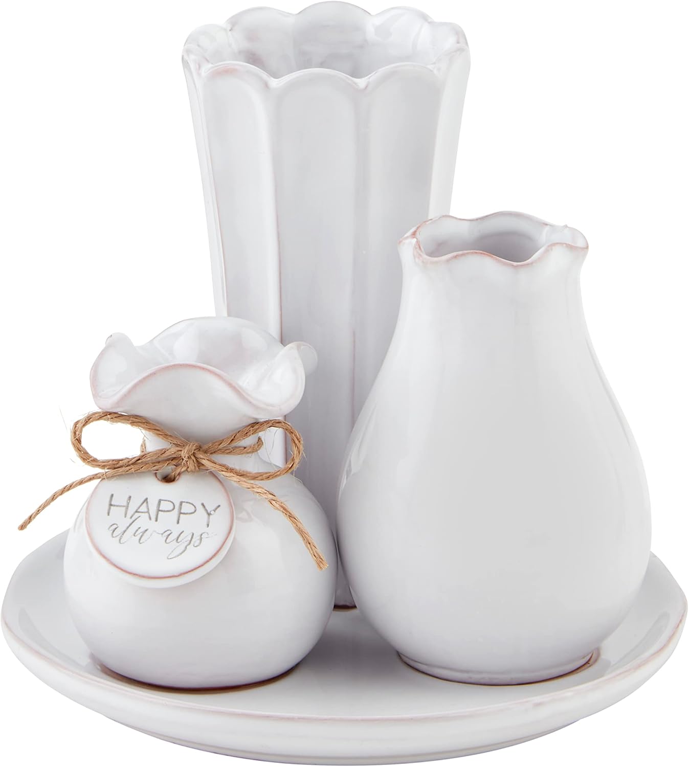 Mud Pie Happy Always Vase Plate, White, 6.5" x 6"