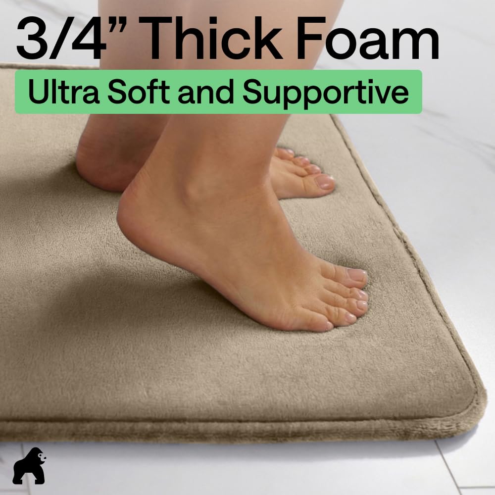 GORILLA GRIP Alfombras de baño de espuma viscoelástica, terciopelo suave y absorbente, puntos duraderos en la parte inferior, lavables a máquina, decoración de habitación para suelo de ducha, 48 x 24