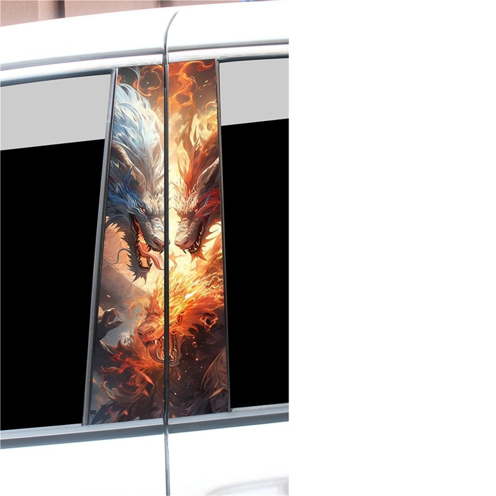 Ice and Fire Dragon Car Stickers Auto B-Pillar Vinyl Decals Waterproof Sunscreen Auto Center Column Cover Scratches Decoration