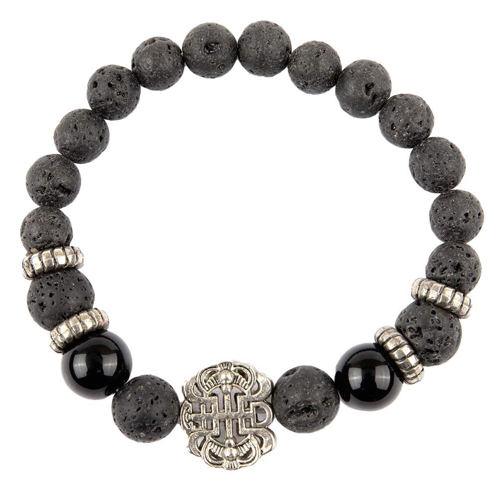 SOUL KARMA Black Lava Stone With Double Happiness Bracelet Unique Fashion Handmade Jewellery For Strength Wisdom Meditation Protection Peace Size 10 MM