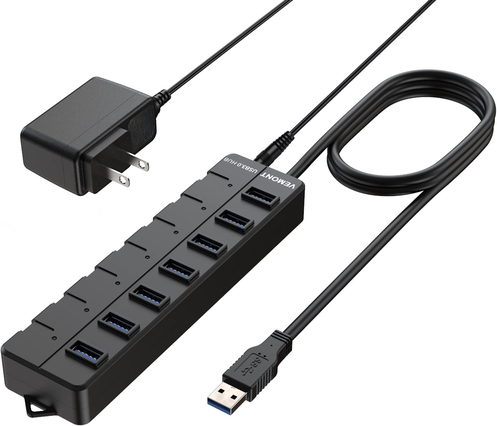 USB hub,Computer Peripheral Equipment 7-Port USB 3.0 hub with 5V2A Power Adapter and Individual On/Off Switches,USB Charging hub 4ft/1.2m Long Cable