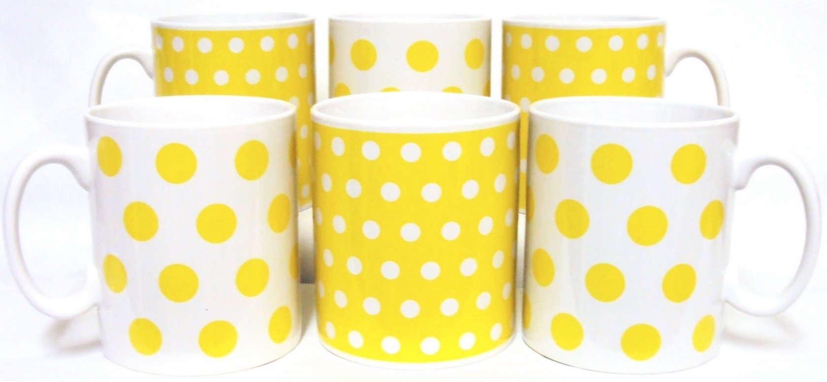 Fromeuropewithlove Yellow Dots And Spots Mugs Set Of 6 Porcelain Ceramic Cups Hand Decorated In Uk