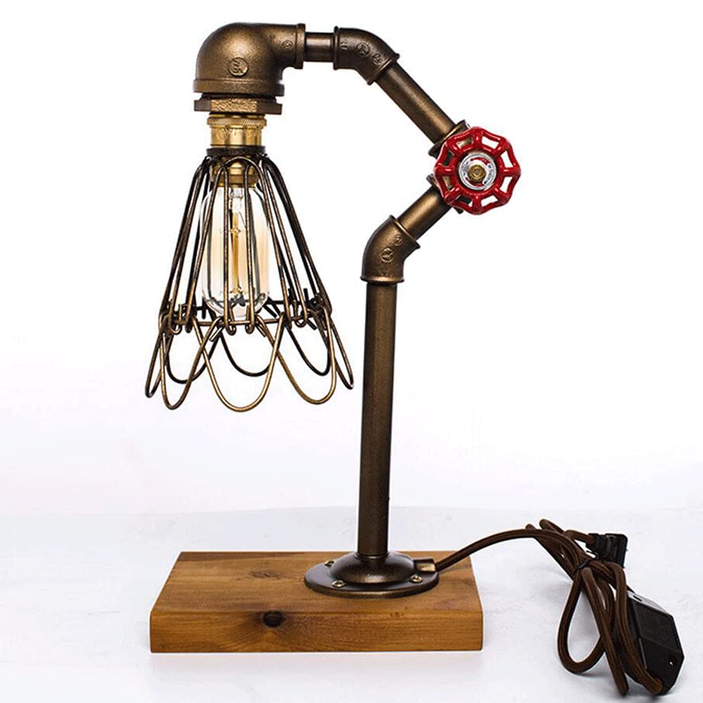 Steampunk Industrial Table Lamp | Green Water Pipe Design With Dimmer | Vintage Loft Style Desk Light