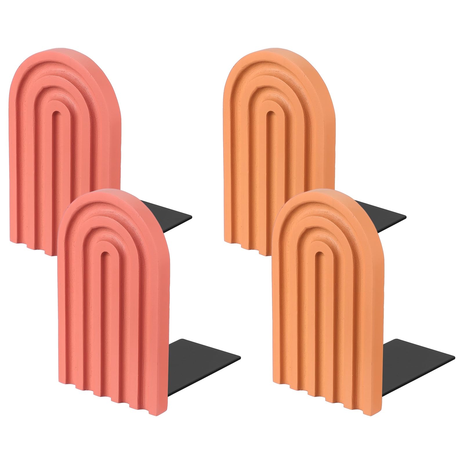 PATIKIL 4Pcs Arch Bookends, Non-Skid Wood Book Ends for Shelves Book Stopper for Holding Books Movie CD Home Office Library Decorative, Light Orange/Red