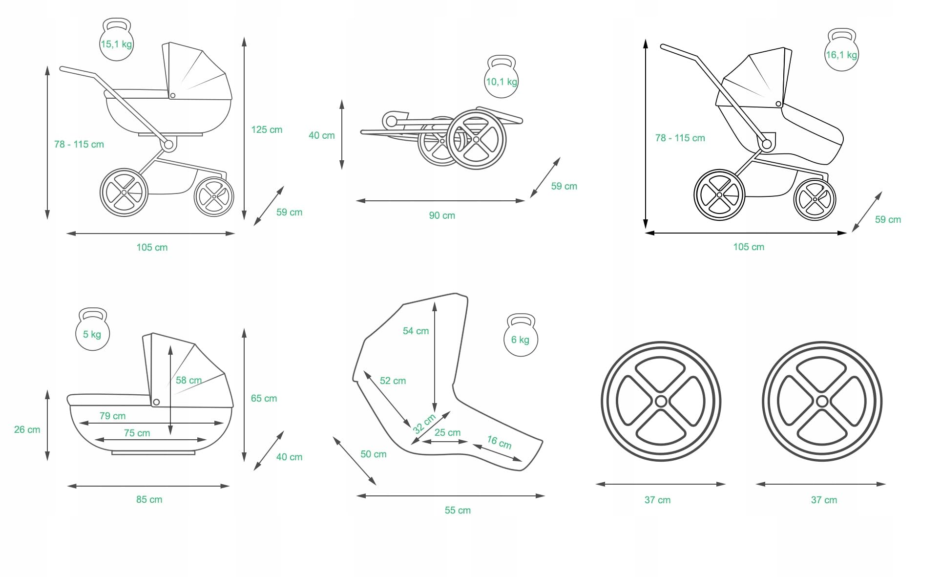 BabyLux Kinderwagen Set 2 in 1 Margaret Gold Kombikinderwagen mit Babywanne Buggy Sportsitz Wickeltasche Regenschutz Moskitonetz