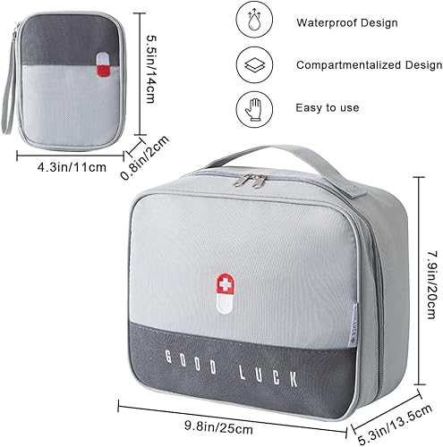 Miniatura 7 de Bolsas vacías de primeros auxilios de 2 tamaños con pequeña bolsa médica, bolsa aislada para medicamentos de supervivencia, estuche portátil de