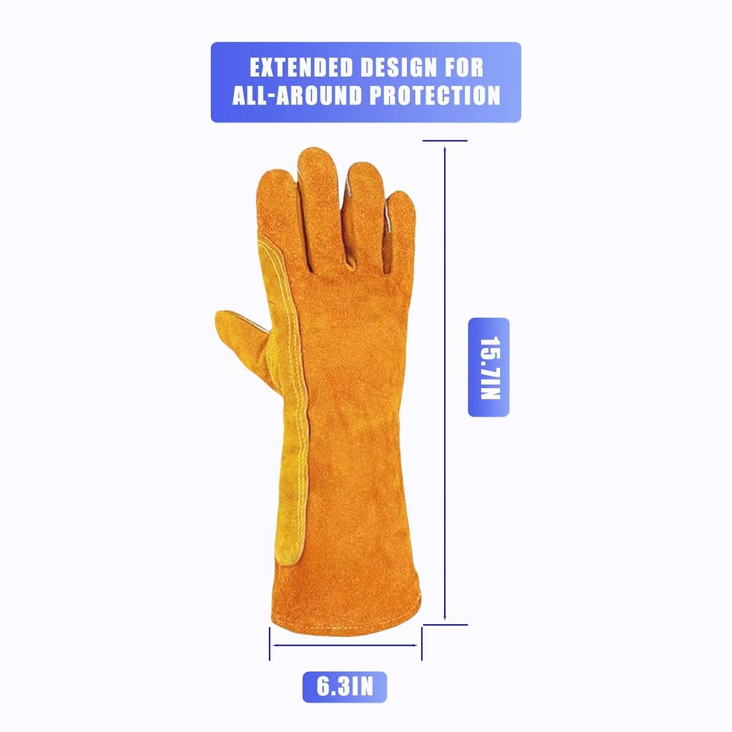Nicoc Fire/Heat Resistant Welding Gloves, Large, Leather Gloves For Animal Handling, Forge, Fireplace, BBQ, Grill, Gardening, Oven, Furnace, Stove, Pot Holder, Industry Cutting