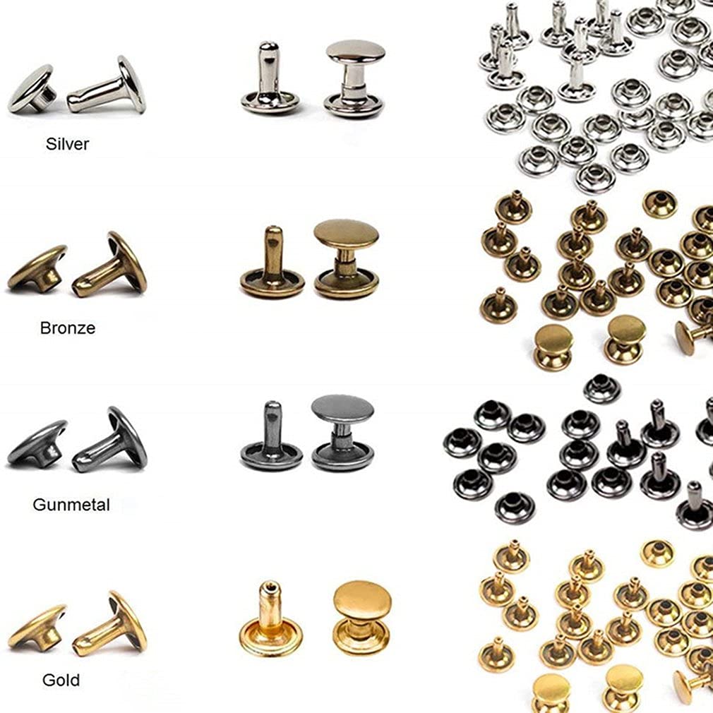 Remache de cuero de doble cara de 360 piezas con alicates de perforación Remaches de tapa doble de metal Espárragos redondos para bricolaje Bolsa de artesanía de cuero Ropa-Estados Unidos