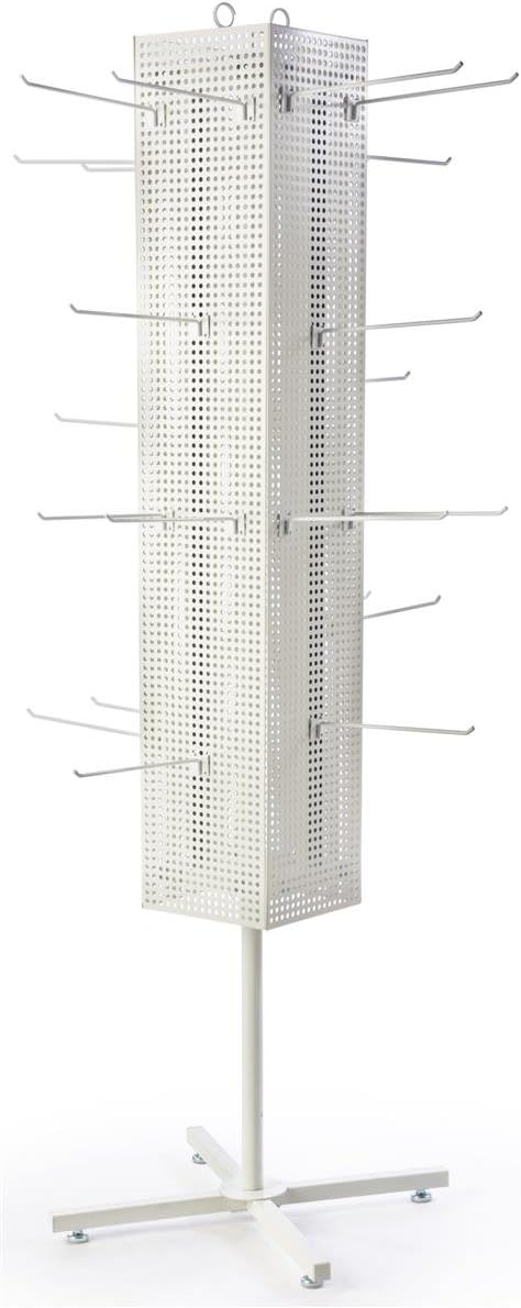 Displays2go Floor Pegboard Spinner Rack, Magnetic, 68" H (White Steel)
