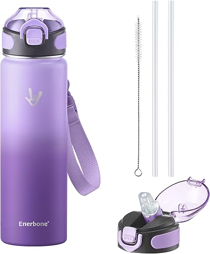 Miniatura 14 de Enerbone - Botella de agua aislada de 32 onzas, botella de acero inoxidable con correa para transporte, diseño de aislamiento al vacío de doble para