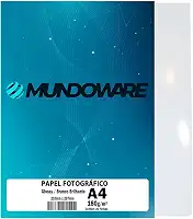 Papel Fotográfico Glossy Branco Brilhante Mundoware – Diversas Gramaturas e Tamanhos (Branco 180g - 20 Folhas, A4)