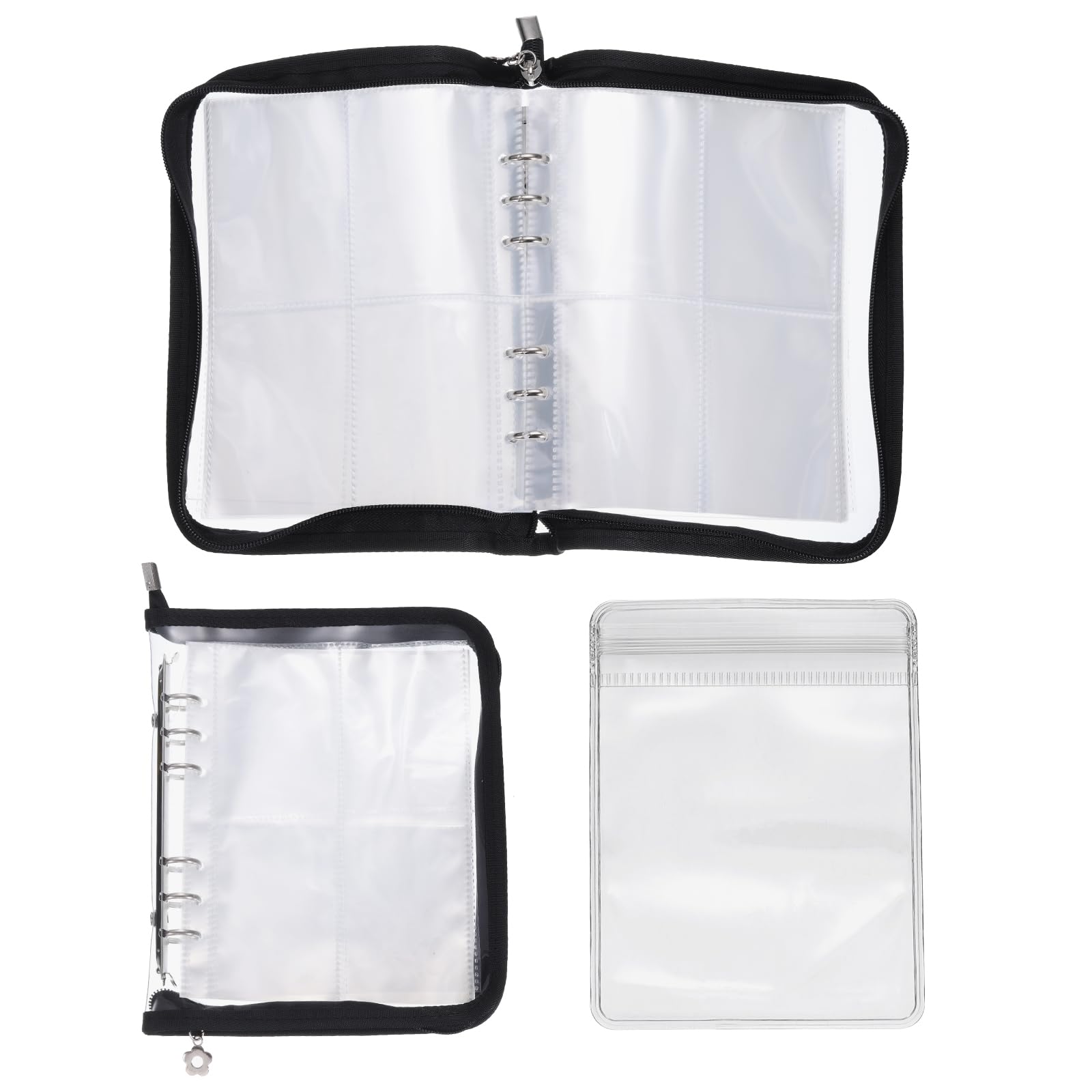 Muiltvoe 1 Set Transparent Earring Organizer Book Clear Travel Jewelry Earring Organizer with Pocket for Necklace Bracelet Ring Holder with Small Pink Zippered Pouch Holder