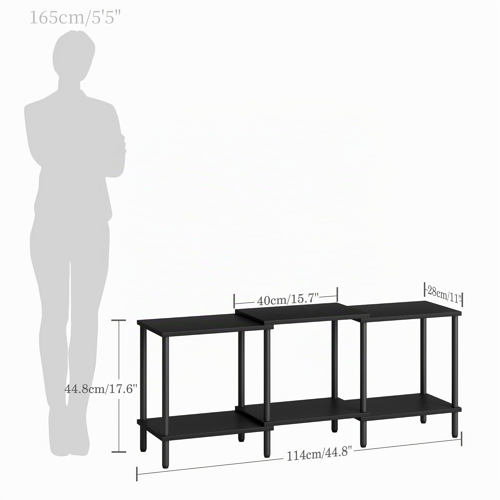TV Schrank TV Board Sideboard Fernsehtisch aus Holz 2 Ebenen offene Fächer für Wohnzimmer und Schlafzimmer Schwarz LTS107BK