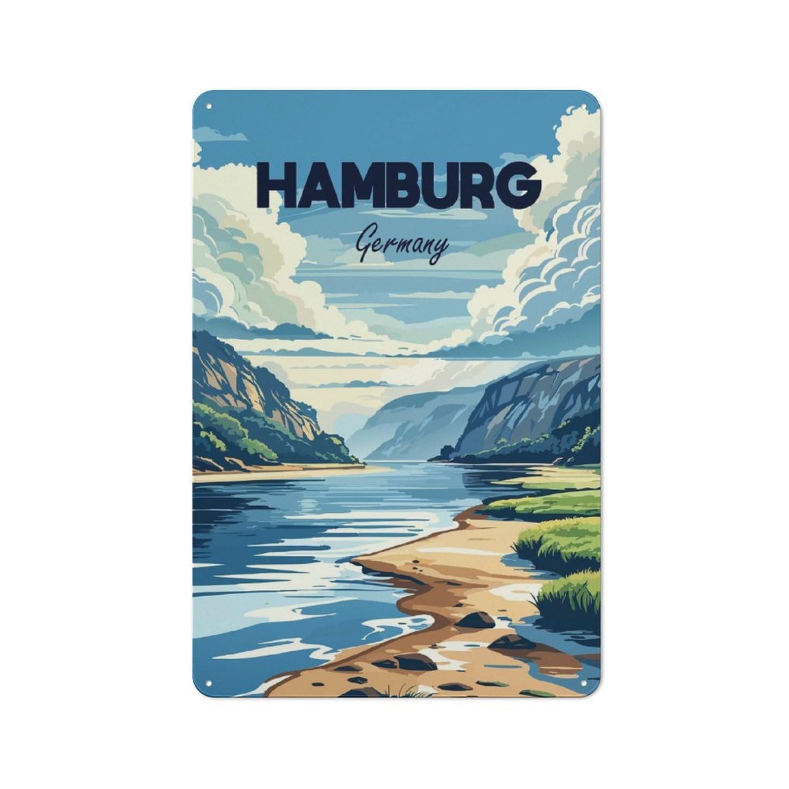 Junmoney Style-13 Hamburg Germany Travel Tin Sign 30X20cm, Modern Vintage Creative Space Decor For Hobby Room, Office, Lounge Or Living Room