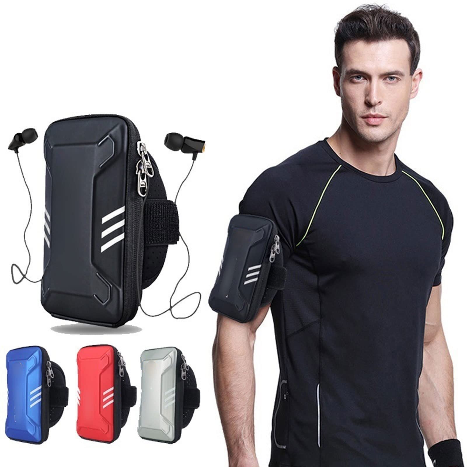 JINGYAN Opaski na telefon komórkowy Mężczyźni Wodoodporna odblaskowa torba na ramię Fitness Night Bieganie Jogging Cycling Phone Case Holder Portfel Armband Studka(Schwarz)