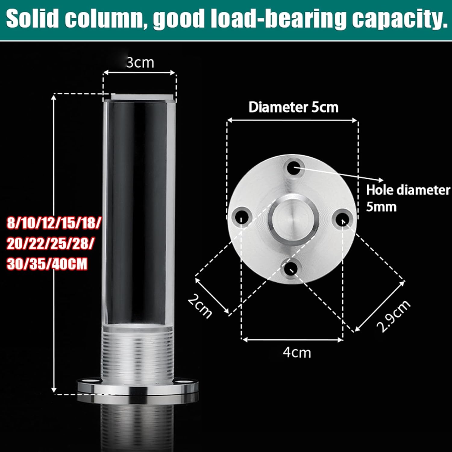 アクリル製家具脚、透明アクリル製家具調節脚4本パック、テレビスタンドサポート脚ソファ交換用、ホームDIYプロジェクト、頑丈で安定、キ