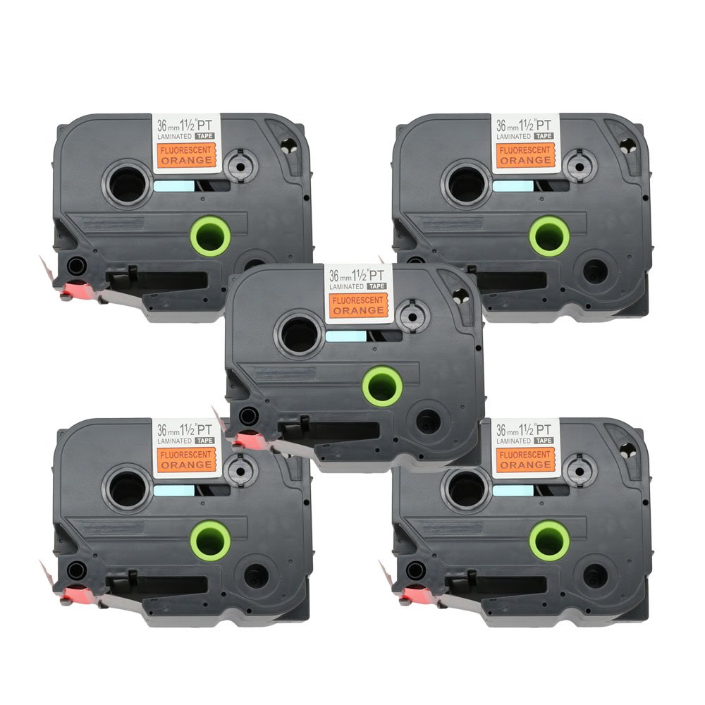 BROVACS 5 Pack Black on Fluo Orange Label Tape Compatible for Brother P-Touch TZ B61 TZe B61 36mm 1 1/2" OPA1326x5