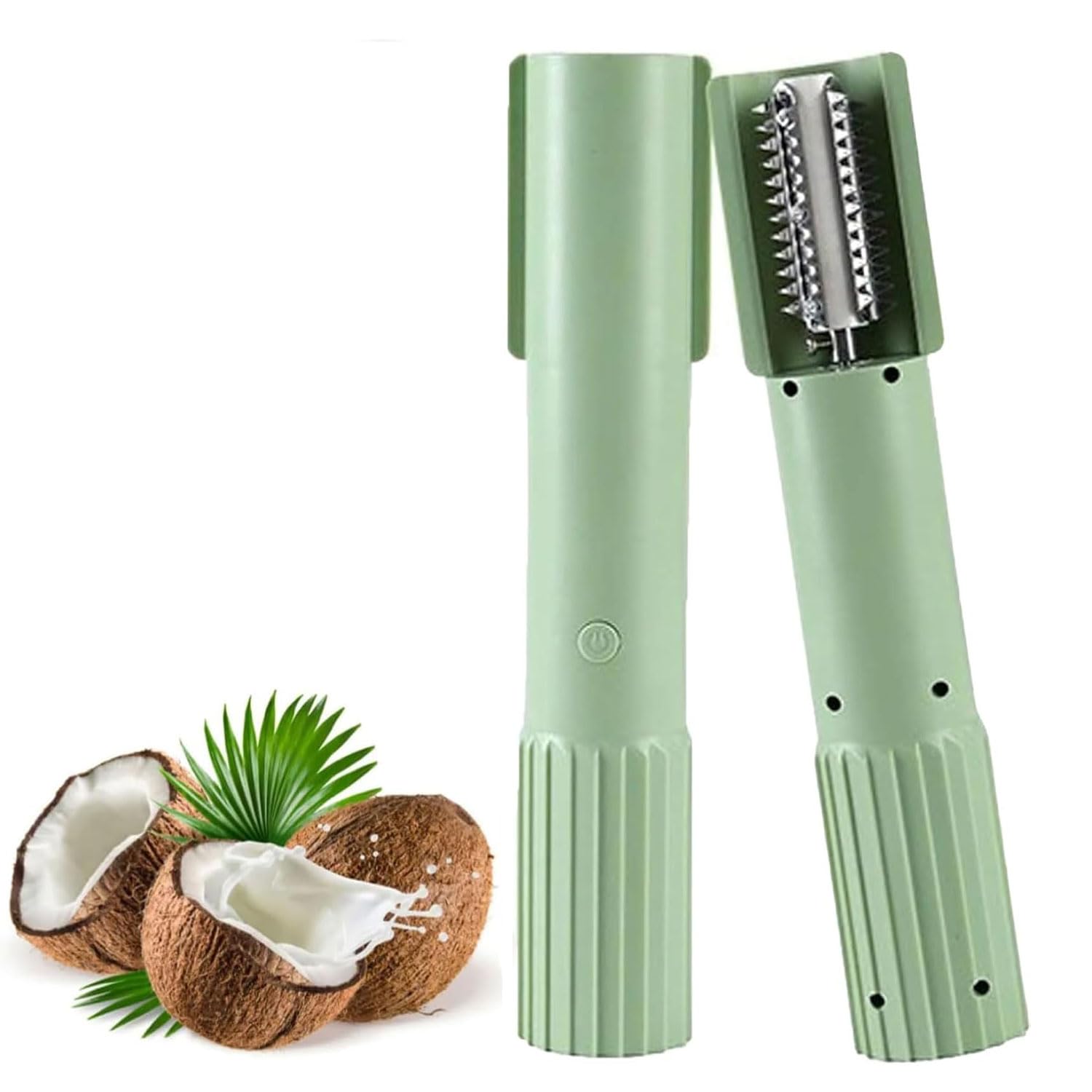 Electric Coconut Grater Machine, Handheld Coconut Scraper, Electric Coconut Shredder, Portable Reusable Stainless Steel Coconut Meat Scraper Tool, Electric Grater for Shop Restaurant Juice (Green)