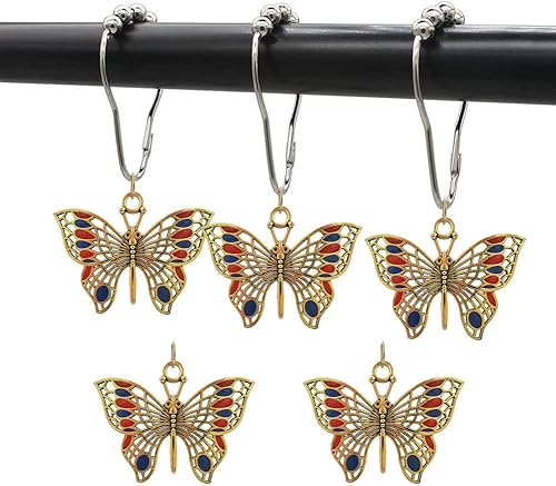 Ganchos de cortina de ducha con mariposas para decoración de baño ganchos de cortina de acero inoxidable inoxidables juego de 12 anillos de cortina