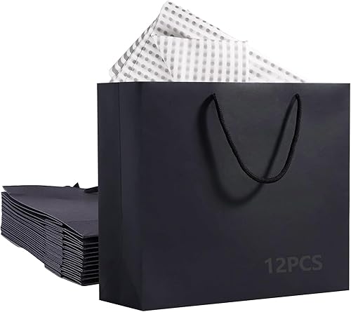X-vesolje Bolsas de regalo negras con asas 12 bolsas de papel kraft negras grandes de 13 x 45 x 10 pulgadas bolsas de regalo de fiesta del día de