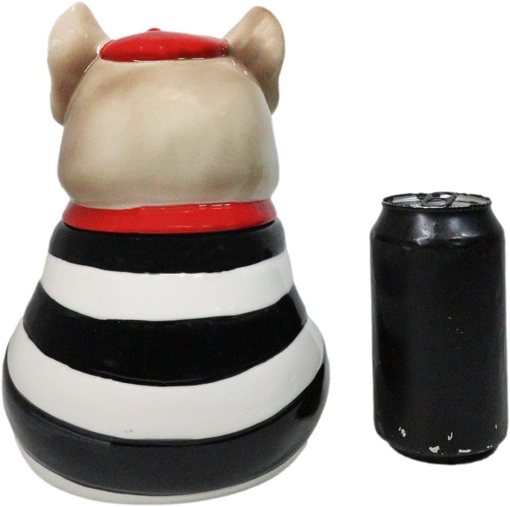 Ebros Gift Ceramic French Bulldog Dog With Red Beret And Striped Costume Cookie Jar With Air Tight Lid 8.75" Tall Decorative Kitchen Countertop Accessory Figurine