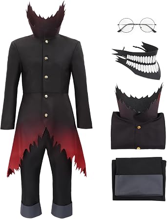 DAZCOS Anime Men Cosplay Costume Adult Tuxedo Suit Uniform Jacket Coat Pants Glasses Mask Outfits for Halloween Party