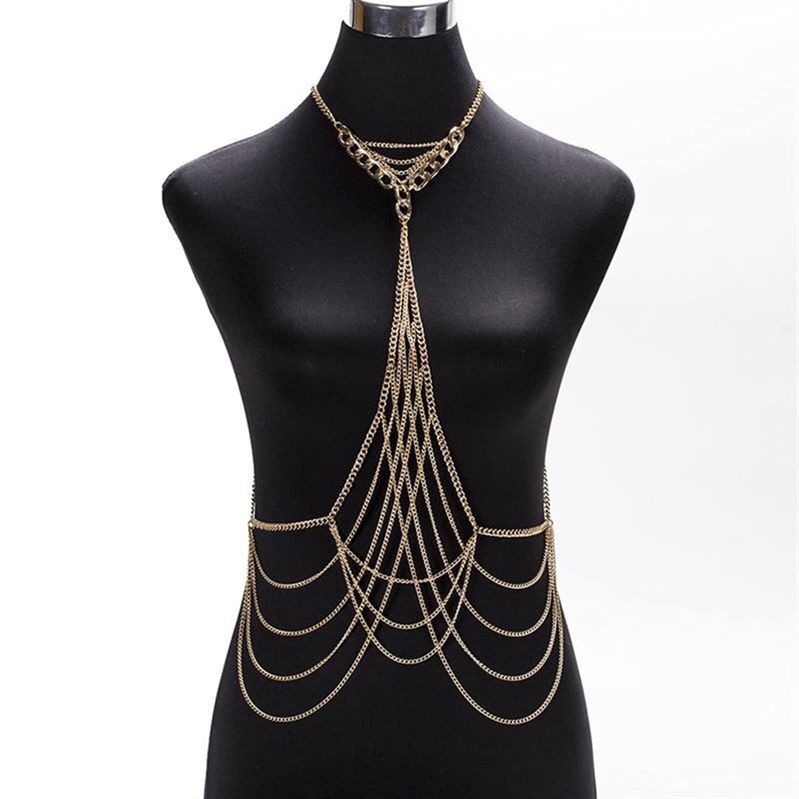 Joyería de la cadena del cuerpo - Cadena de la cintura del vientre del cuerpo del falso del oro de la manera atractiva de las mujeres Bikini Cadenas del arnés de la playa Collar Joyería Collar del