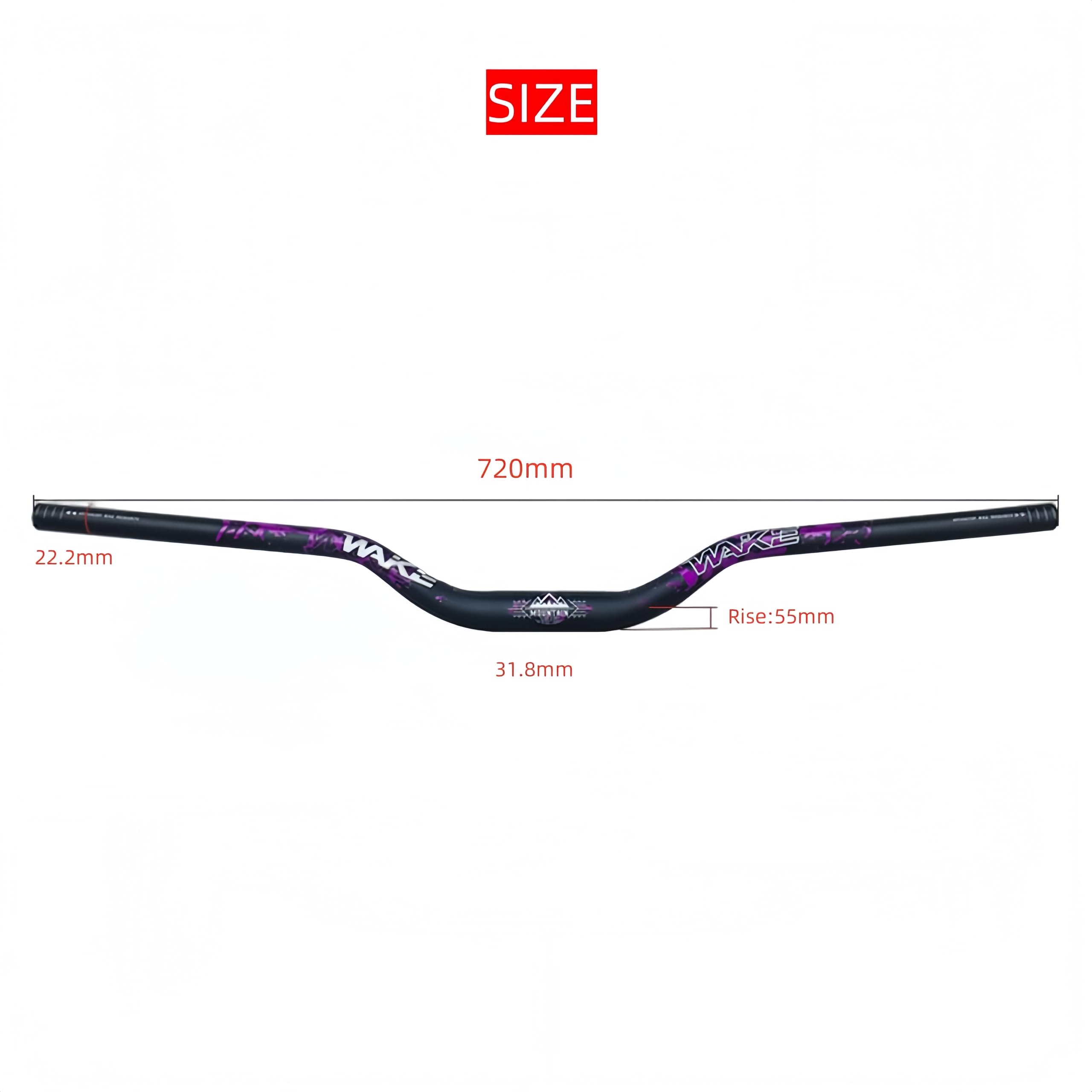TRKIMAL φ31.8mm Manillar de bicicleta de carretera MTB Extra largo de 720mm, tija de 55mm, para ciclismo de descenso, carreras, fuera de carretera MTB, BMX (Negro+Púrpura)