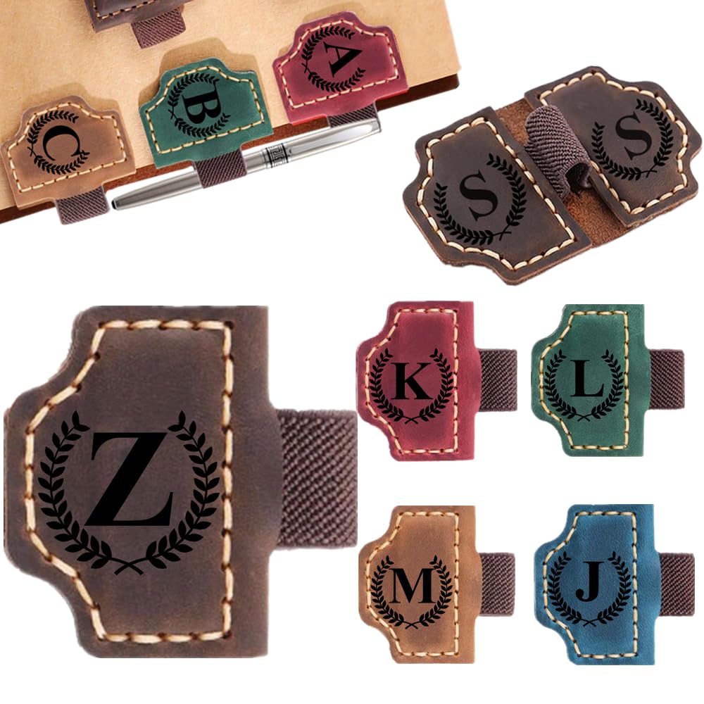 Custom Bookmark with Pen Holder with 26 Letters Personalized Magnetic Leather Book Mark, Customized Name Book Marker Clip with Initial for Men Women, Gifts for Book Lovers, Readers, (Coffee, Z)