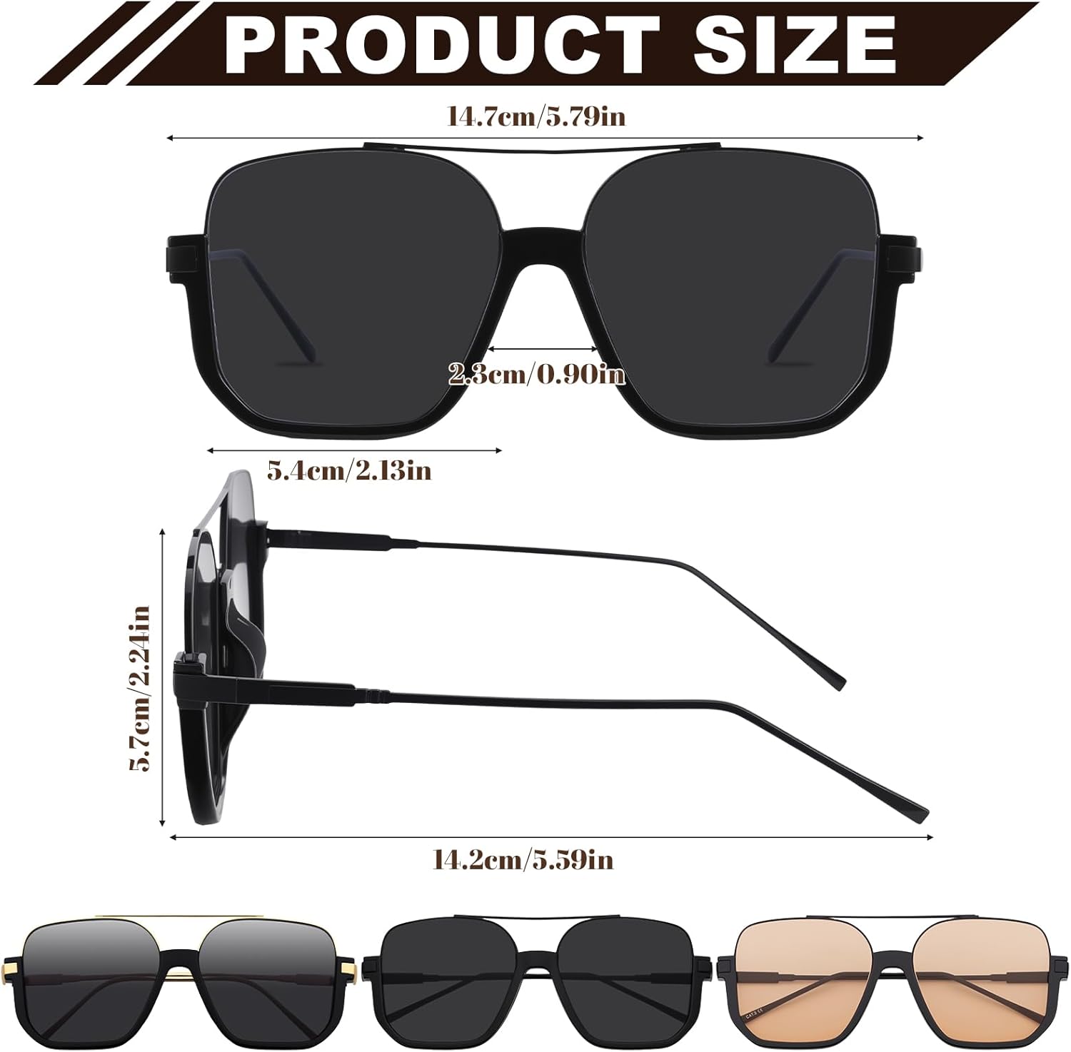 3 Pcs Retro Oversized Aviator Sunglasses for Women Men Square Semi Rimless Sun Glasses 70s Vintage Trendy Shades - Image 2
