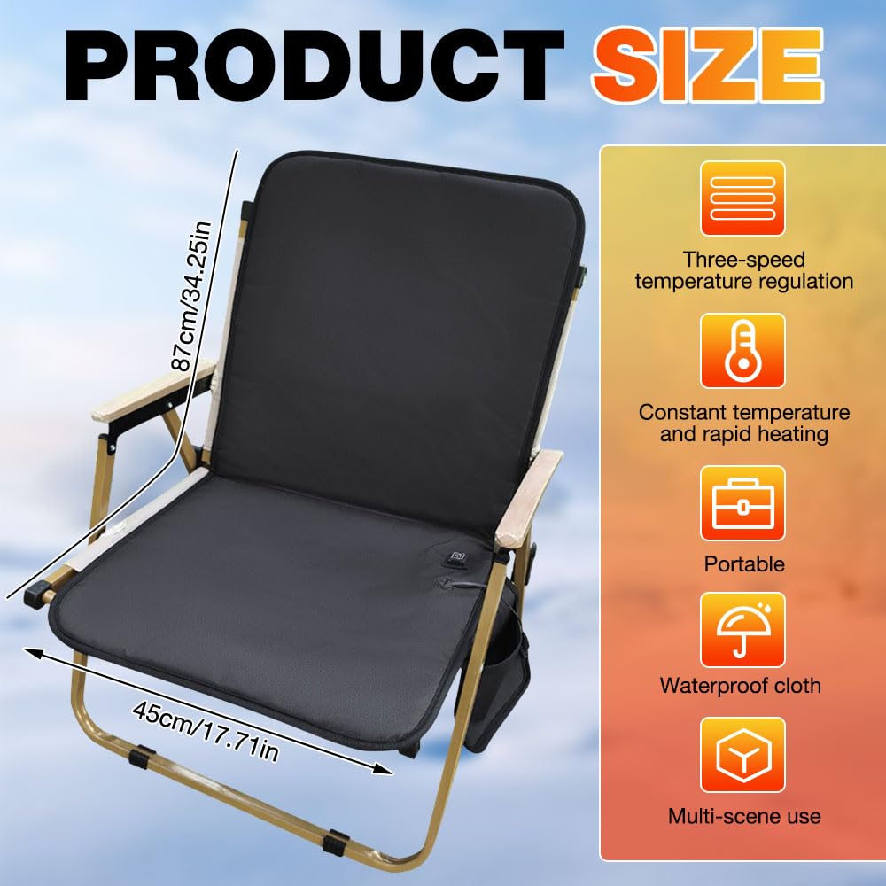 Asientos de Estadio con Calefacción, Cojín De Asiento Portátil Plegable, 3 Modos de Calefacción Ajustables para Oficinas, Salas de Juegos, Salas de Estar y Estadios (Negro)